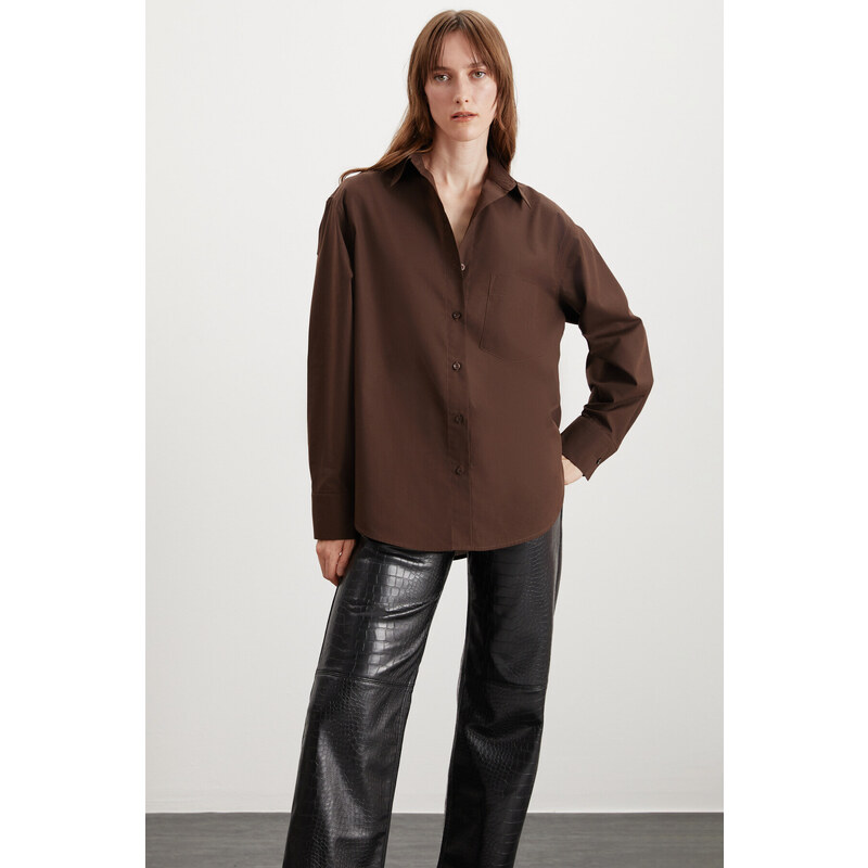 GRIMELANGE CELIA Oversize Brown Single Shirt