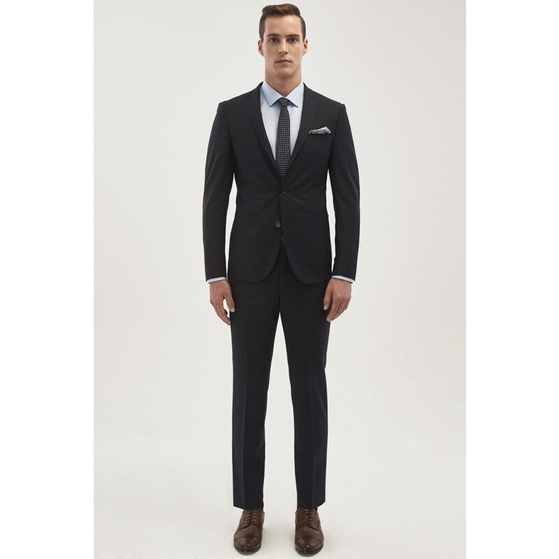 ALTINYILDIZ CLASSICS Men's Navy Blue Extra Slim Fit Slim Fit Slim Fit Dovetail Collar Nano Suit Made of Wool, Water and Stain Repellent.