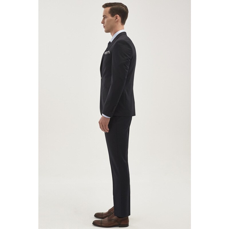 ALTINYILDIZ CLASSICS Men's Navy Blue Extra Slim Fit Slim Fit Slim Fit Dovetail Collar Nano Suit Made of Wool, Water and Stain Repellent.