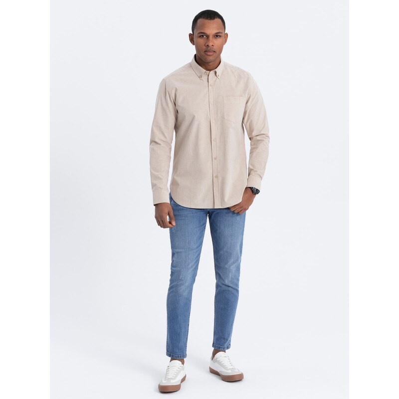 Ombre Men's REGILAR FIT cotton shirt with pocket - beige