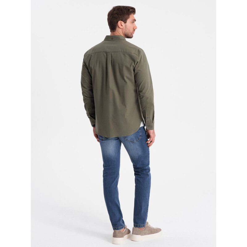 Ombre Clothing Pánská bavlněná košile REGULAR FIT s kapsou - khaki V4 OM-SHOS-0153