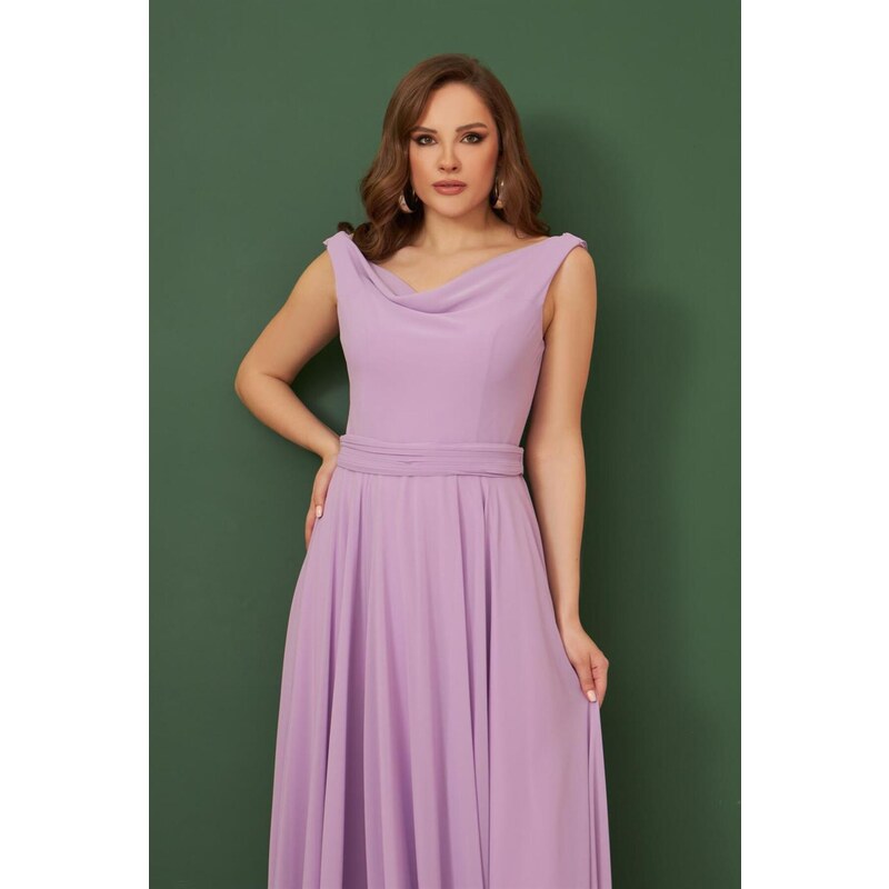 Carmen Lilac Chiffon Degajee Neck Long Evening Dress And Invitation Dress