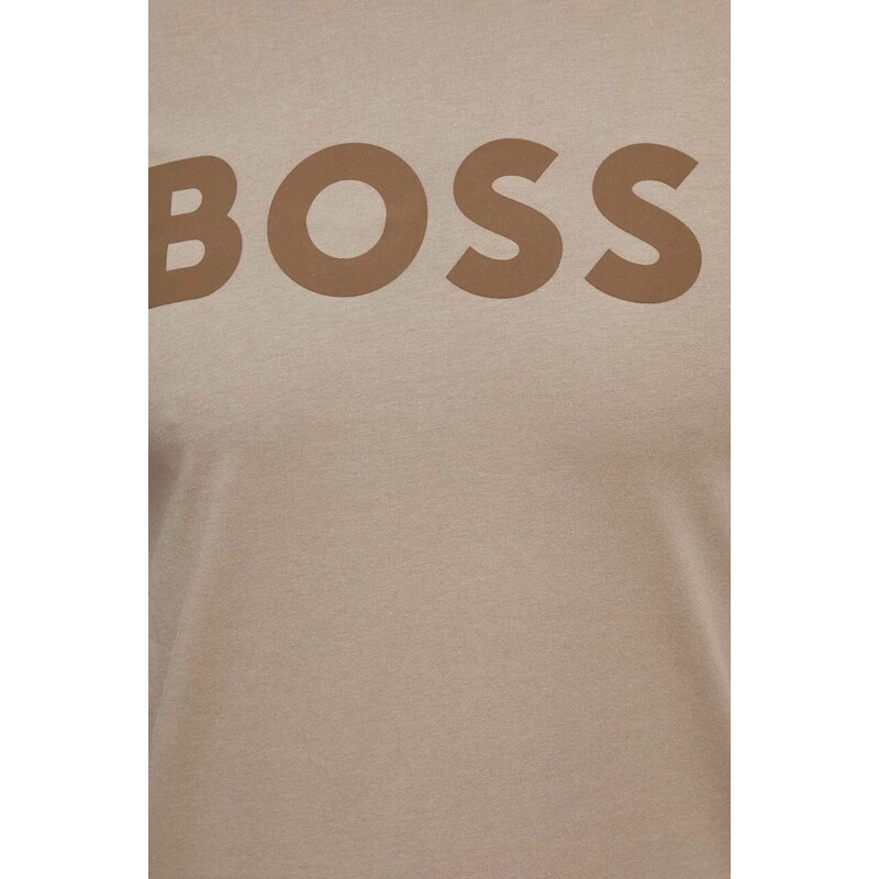 Boss Orange Bavlněné tričko BOSS BOSS CASUAL hnědá barva, s potiskem