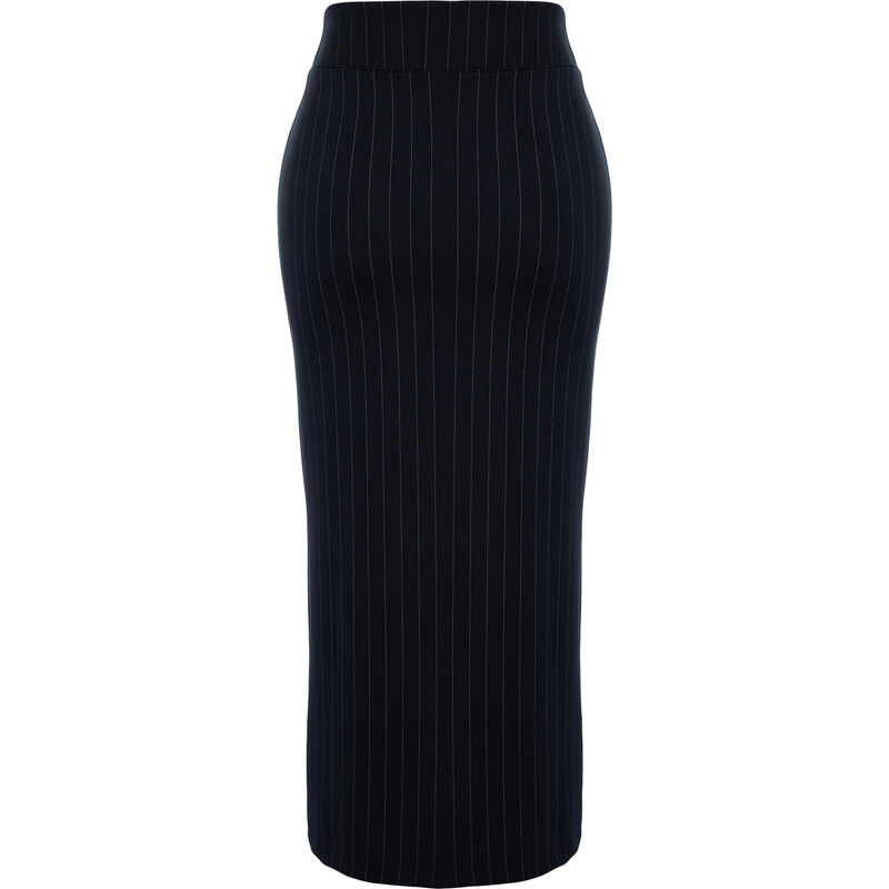 Trendyol Navy Blue Striped Slit Detailed High Waist Maxi Knitted Skirt