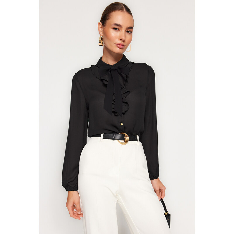 Trendyol Black Detachable Bow Woven Shirt