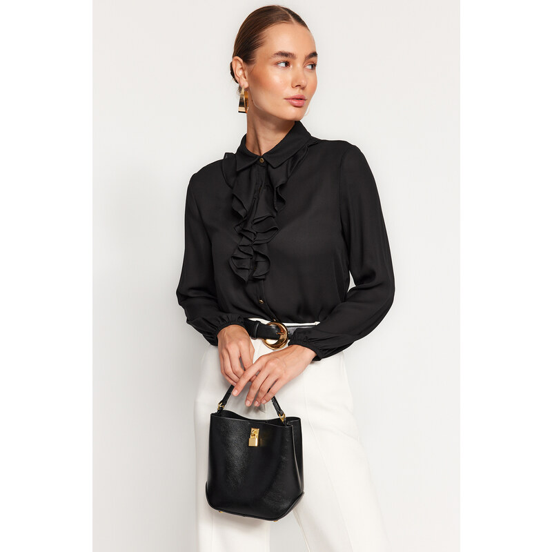 Trendyol Black Detachable Bow Woven Shirt