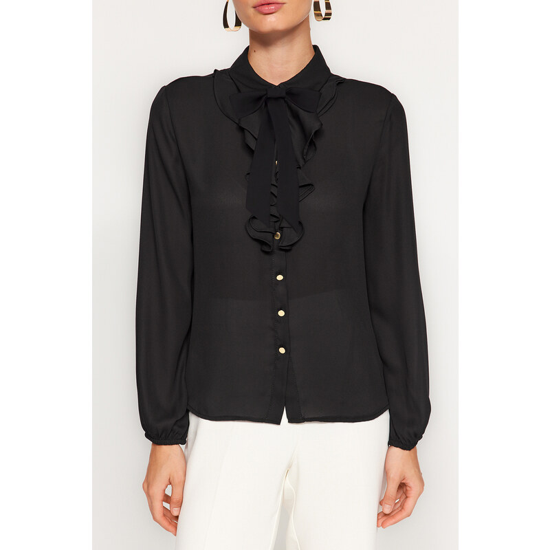 Trendyol Black Detachable Bow Woven Shirt