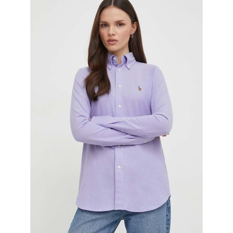 Bavlněná košile Polo Ralph Lauren fialová barva, regular, s klasickým límcem