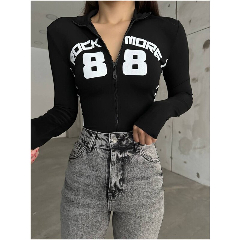 BİKELİFE Rock More Zipper High Neck Slim/Fitted Elastic Knitted Bodysuit