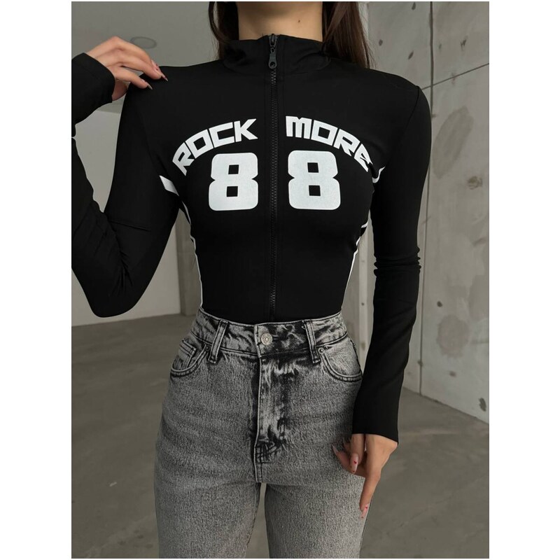 BİKELİFE Rock More Zipper High Neck Slim/Fitted Elastic Knitted Bodysuit