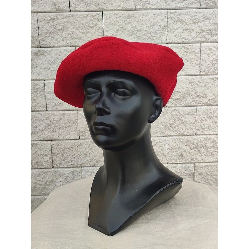 Elegan Baret - 100% vlna červená