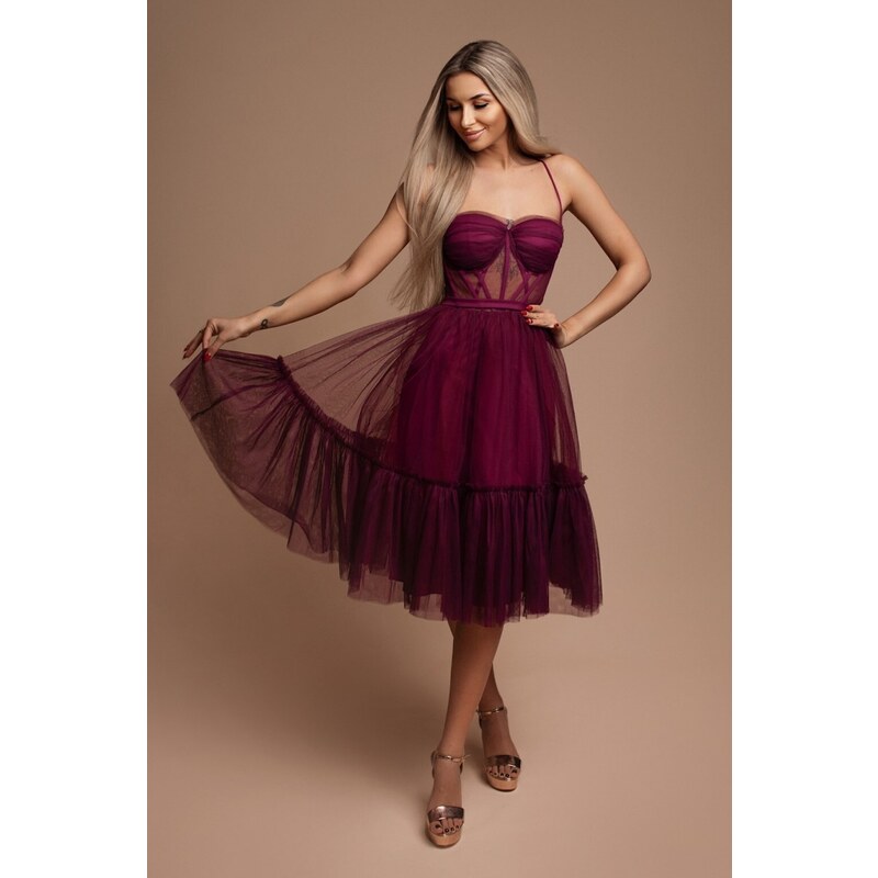 Eva & Lola Purpurové tylové midi šaty