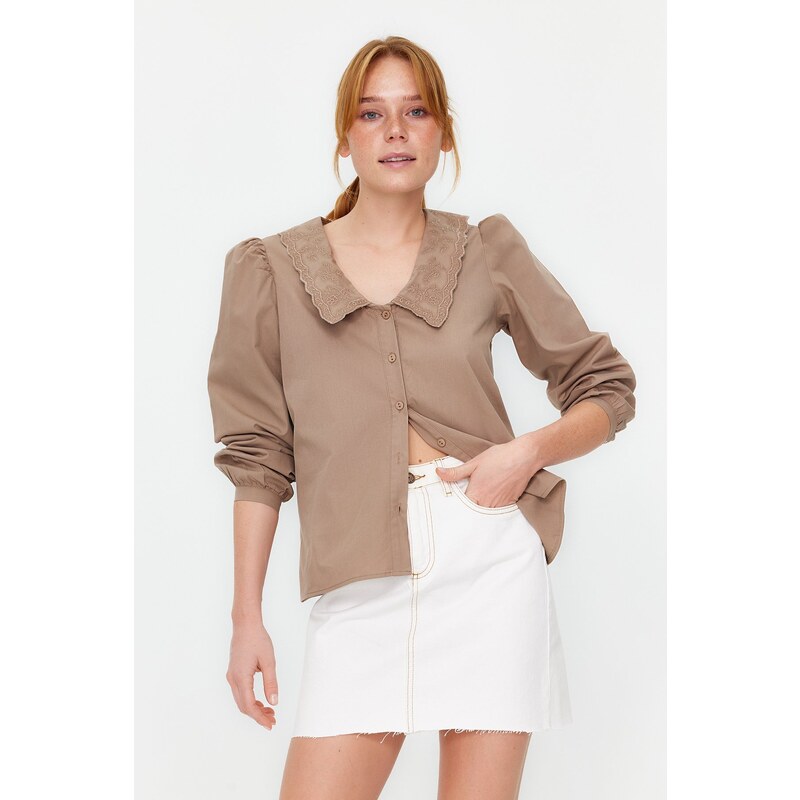 Trendyol Beige Collar Embroidered Embroidery Detailed Regular Fit 115723386