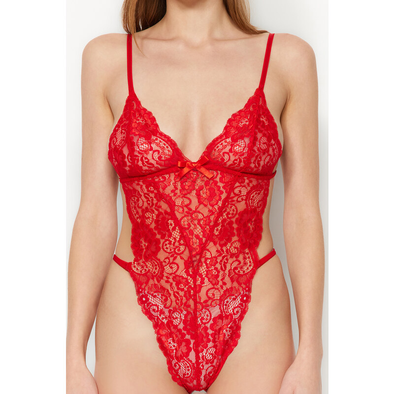 Trendyol Red Lace Snap Knitted Body