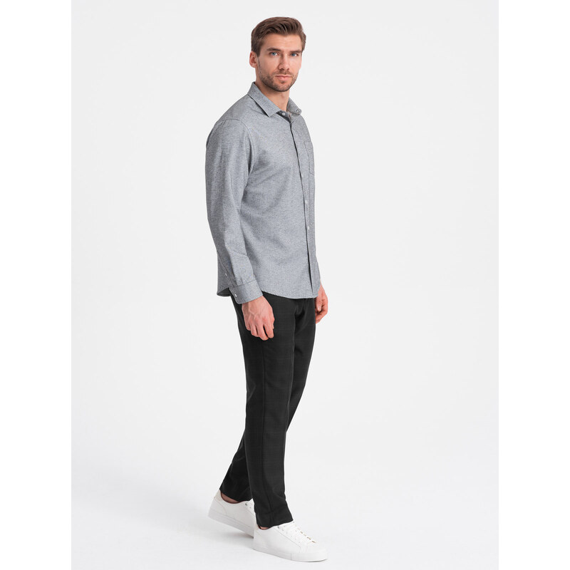 Ombre Clothing Pánská košile REGULAR FIT s kapsou - šedá melanž V3 OM-SHCS-0148