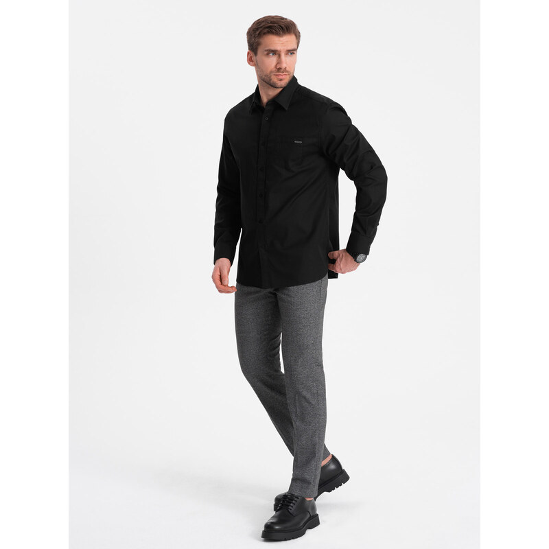 Ombre Clothing Pánská bavlněná košile s kapsou REGULAR FIT - černá V1 OM-SHCS-0147