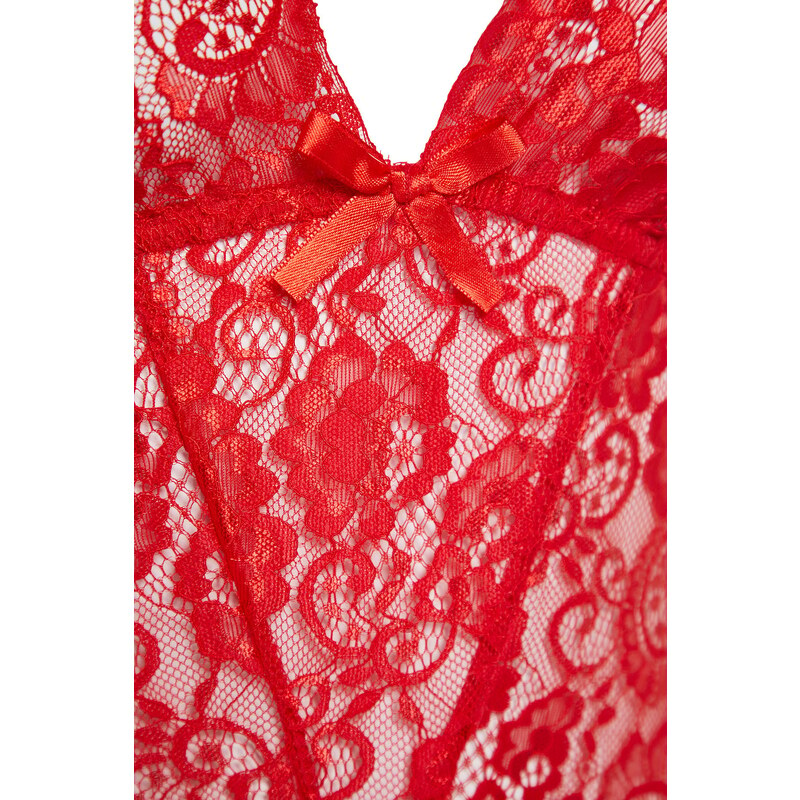 Trendyol Red Lace Snap Knitted Body