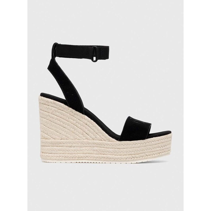 Semišové sandály Calvin Klein Jeans WEDGE SANDAL SU CON MG BTW dámské, černá barva, na platformě, YW0YW01026