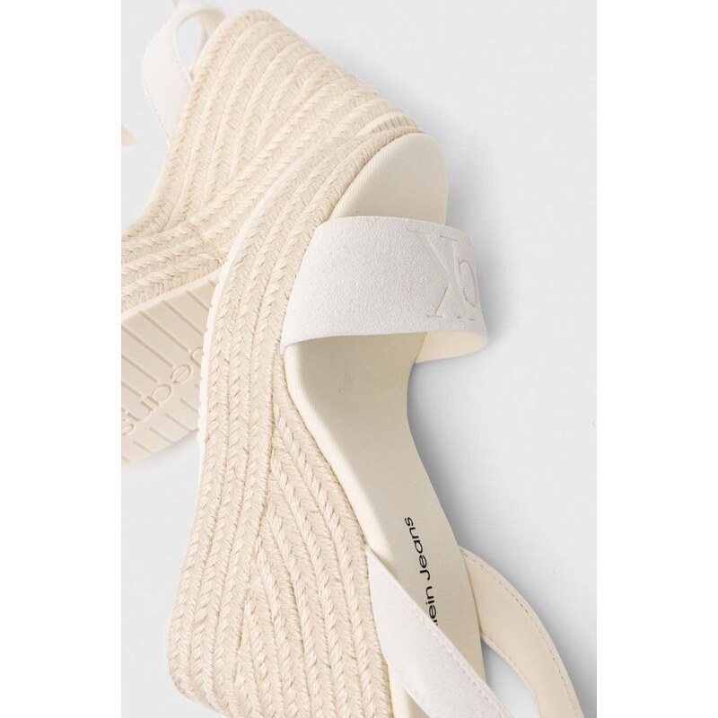 Semišové sandály Calvin Klein Jeans WEDGE SANDAL SU MG BTW dámské, béžová barva, na platformě, YW0YW01026
