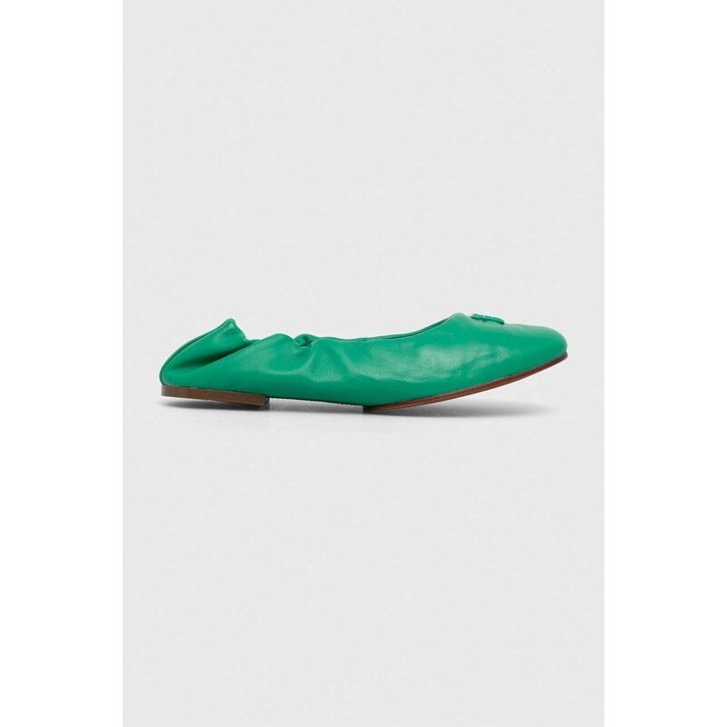 Kožené baleríny Tommy Hilfiger TH ELEVATED ELASTIC BALLERINA zelená barva, FW0FW07882