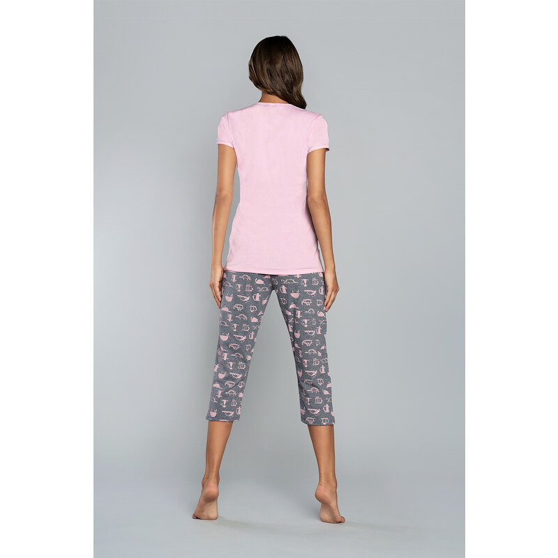 Italian Fashion Pyžamo Dima krátké rukávy, 3/4 kalhoty - růžový/střední potisk melange