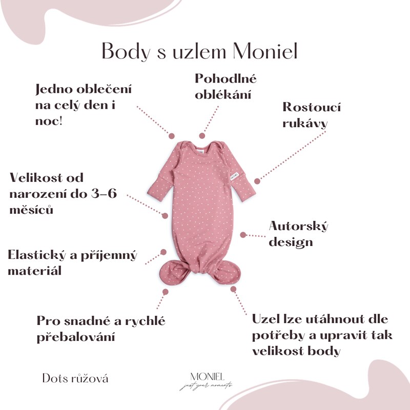 Moniel souprava do porodnice pro maminku vel. L a miminko Dots růžová