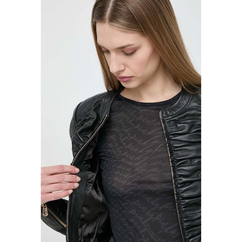 Kožená bunda Pinko dámská, černá barva, přechodná, 102993.A1KC