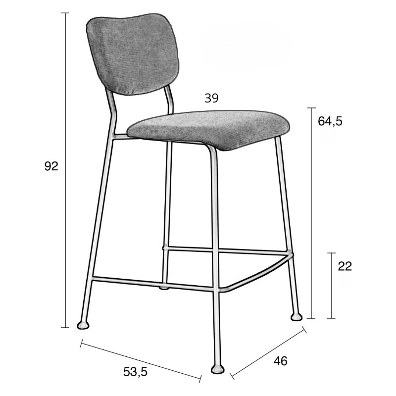 Žlutá manšestrová barová židle ZUIVER BENSON 64,5 cm