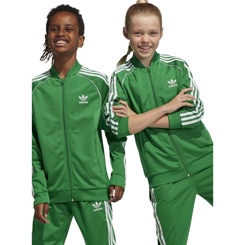 Dětská mikina adidas Originals zelená barva, s aplikací