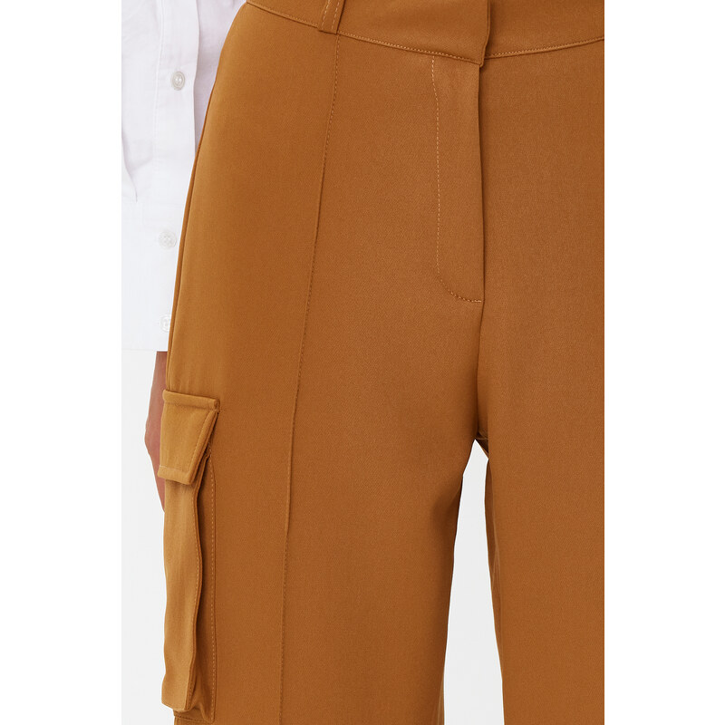 Trendyol Brown Cargo Straight/Straight Fit Woven Double Pocket Woven Trousers