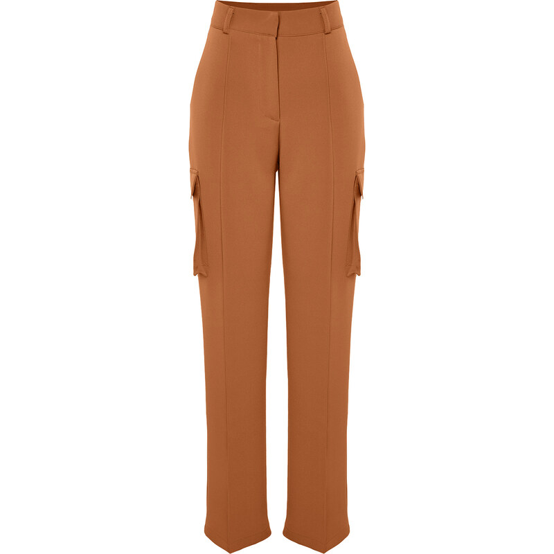 Trendyol Brown Cargo Straight/Straight Fit Woven Double Pocket Woven Trousers