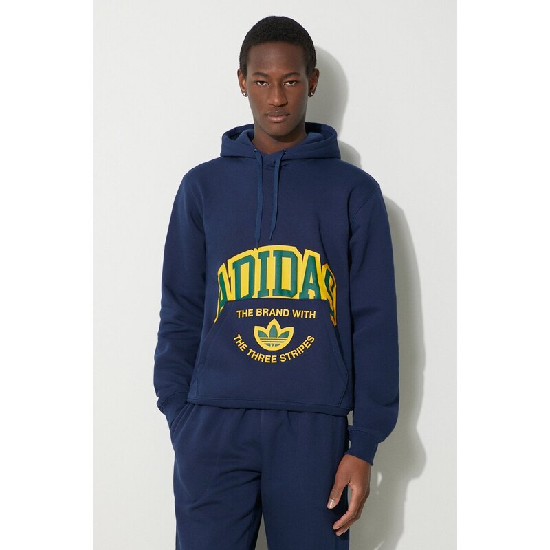 Mikina adidas Originals pánská, tmavomodrá barva, s kapucí, s potiskem, IS0235