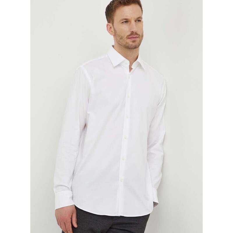 Košile BOSS pánská, bílá barva, regular, s klasickým límcem