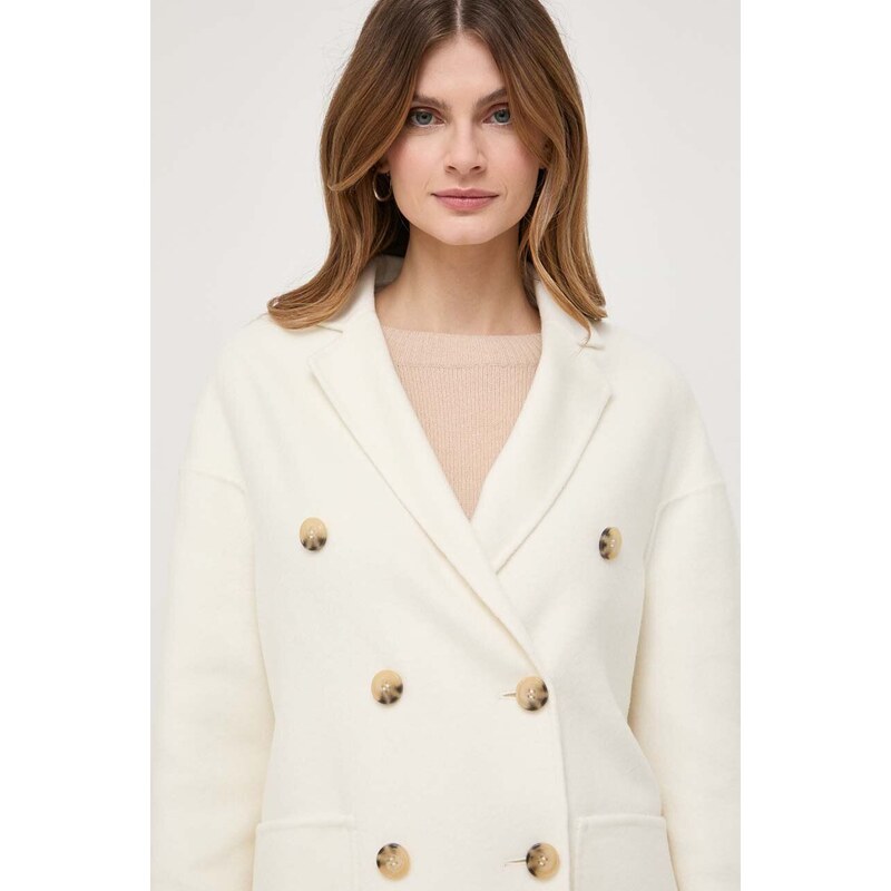 Vlněný kabát MAX&Co. béžová barva, přechodný, dvouřadový
