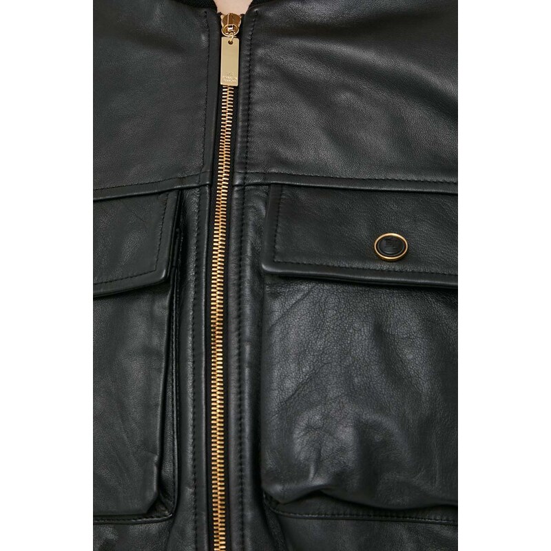 Kožená bunda bomber Elisabetta Franchi dámská, černá barva, přechodná, GD35Z41E2