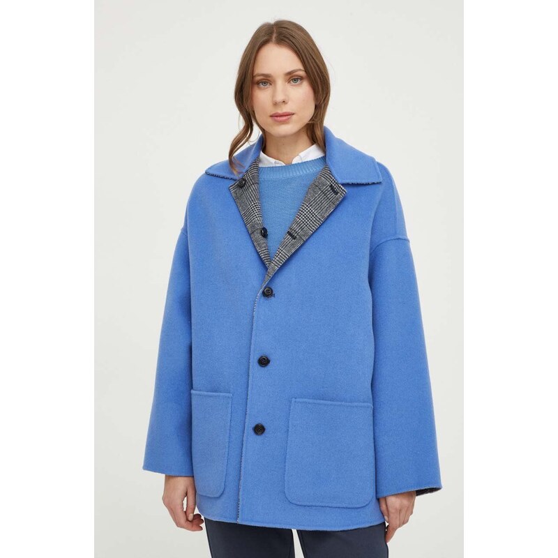 Oboustranný vlněný kabát MAX&Co. šedá barva, oversize