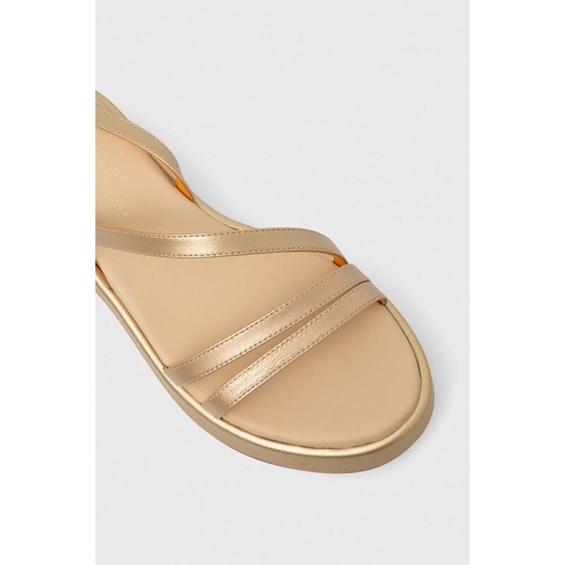 Kožené sandály Tommy Hilfiger TH STRAP GOLD PLATFORM dámské, zlatá barva, na platformě, FW0FW07729