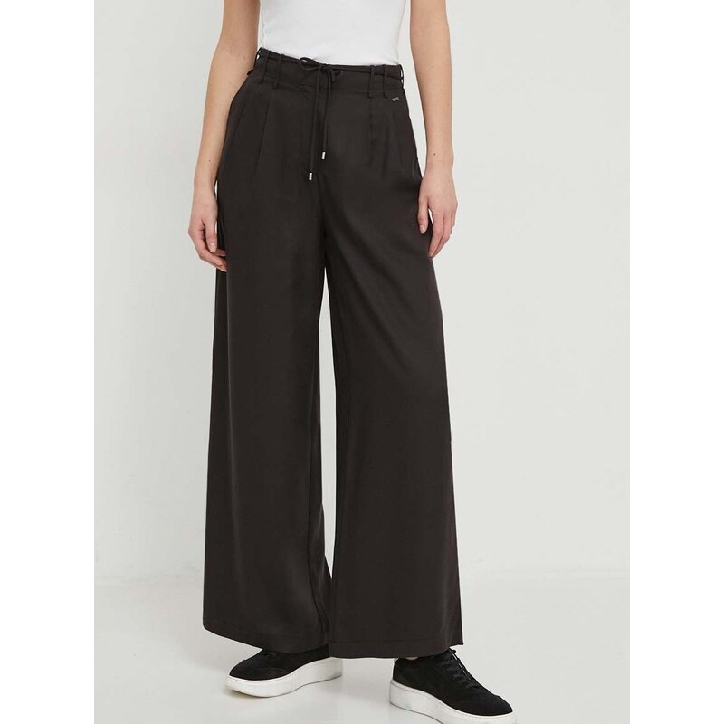 Kalhoty Pepe Jeans dámské, černá barva, široké, high waist