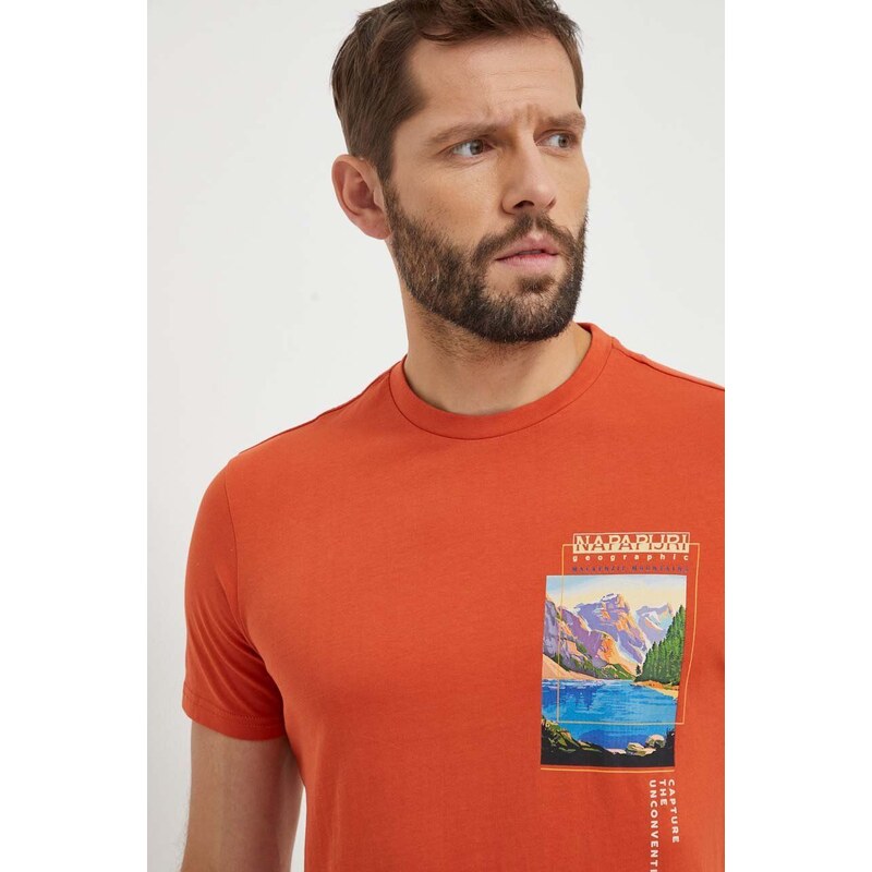 Bavlněné tričko Napapijri S-Canada oranžová barva, s potiskem, NP0A4HQMA621