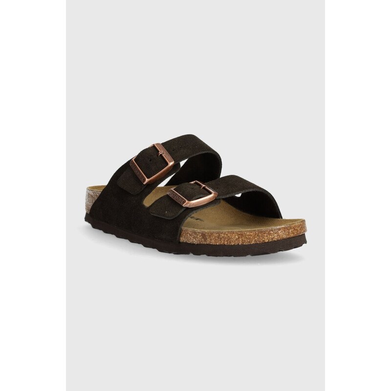 Semišové pantofle Birkenstock Arizona dámské, hnědá barva, 1027083