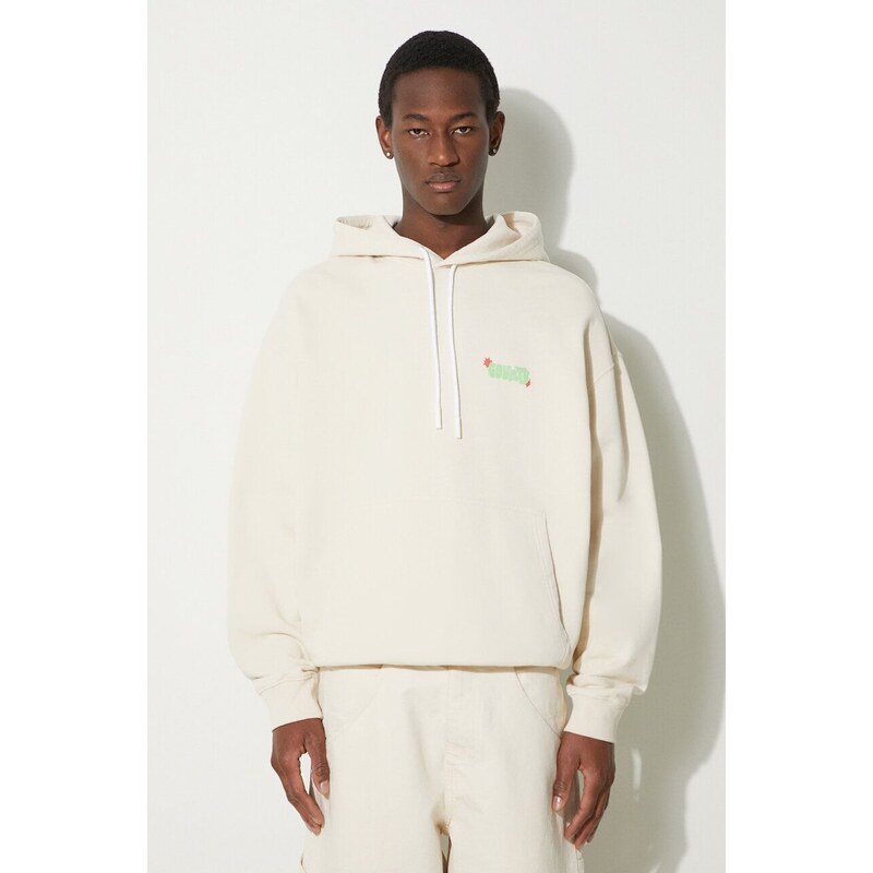 Bavlněná mikina Marcelo Burlon Solsticio Comfort Hoodie pánská, béžová barva, s kapucí, s potiskem, CMBB106S24FLE0060C50