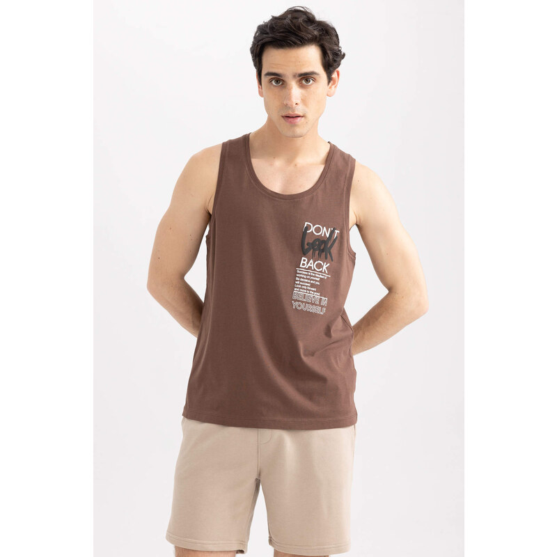 DEFACTO Slim Fit Printed Crew Neck 100% Cotton Tank Top