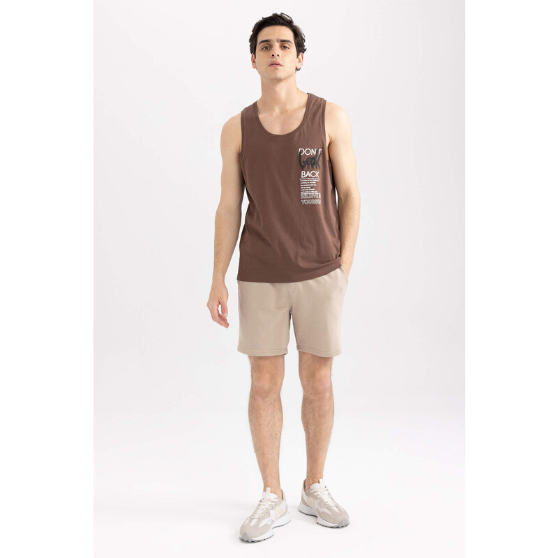 DEFACTO Slim Fit Printed Crew Neck 100% Cotton Tank Top