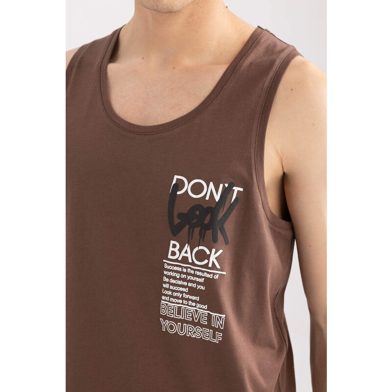 DEFACTO Slim Fit Printed Crew Neck 100% Cotton Tank Top