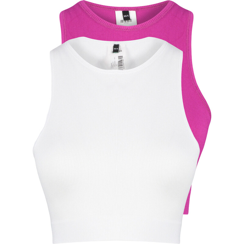 Trendyol Fuchsia-White 2-Piece Seamless/Seamless Light Support/Shaping Knitted Sports Bra