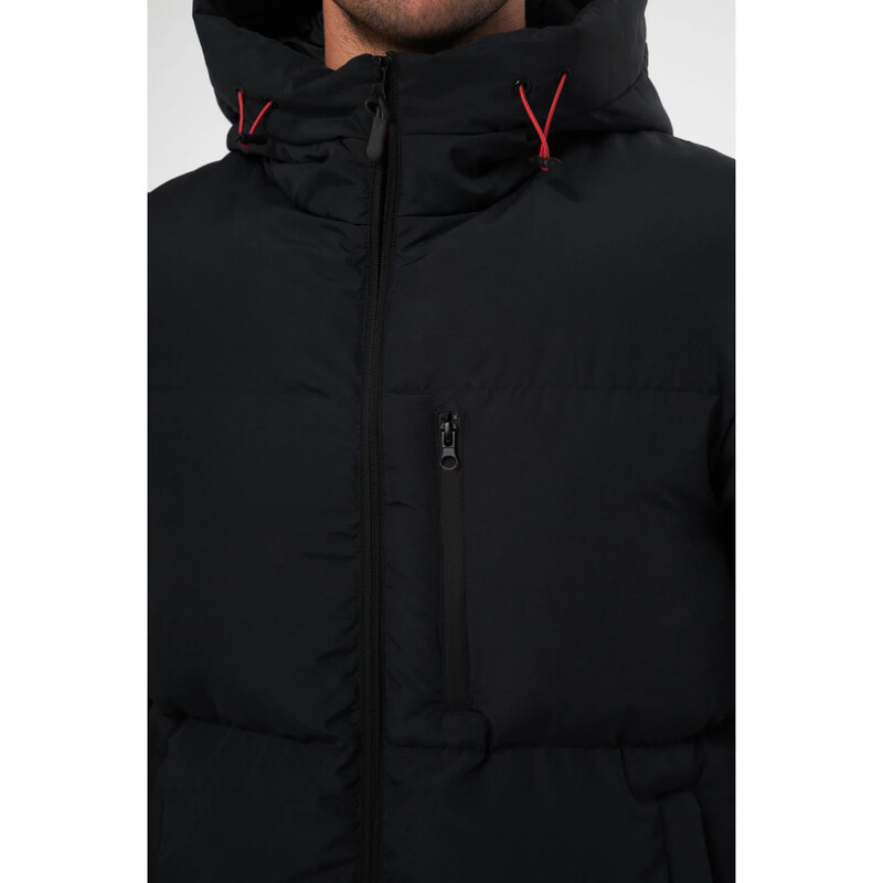 D1fference Men's Black Thick Lined Hooded Water and Windproof Puffer Winter Coat