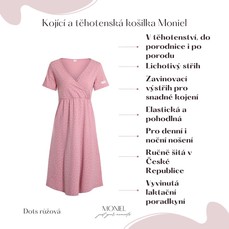 Moniel souprava do porodnice pro maminku vel. XL a miminko Newborn Dots růžová