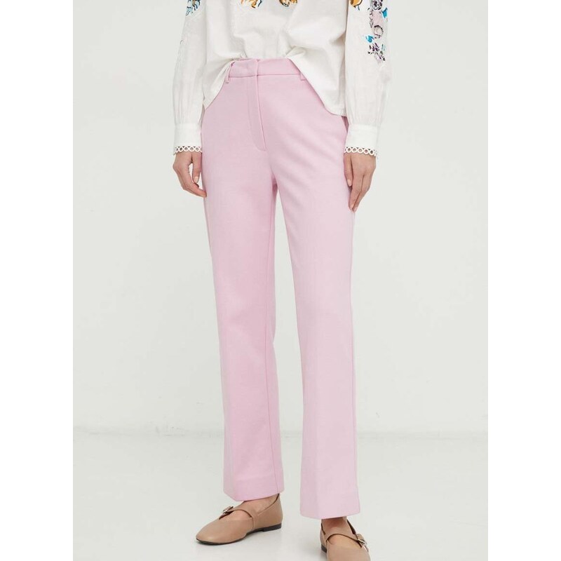 Kalhoty Weekend Max Mara dámské, růžová barva, jednoduché, high waist