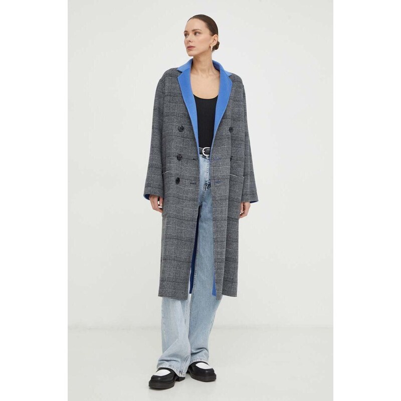 Oboustranný vlněný kabát MAX&Co. šedá barva