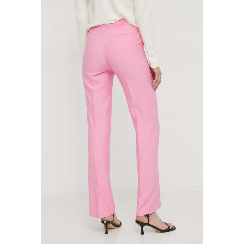 Kalhoty United Colors of Benetton dámské, růžová barva, jednoduché, high waist
